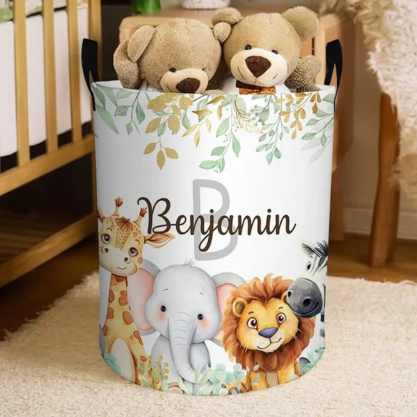Custom Name Jungle Animal Laundry Basket – Large Waterproof Storage with Handle, Cute Gift for Kids