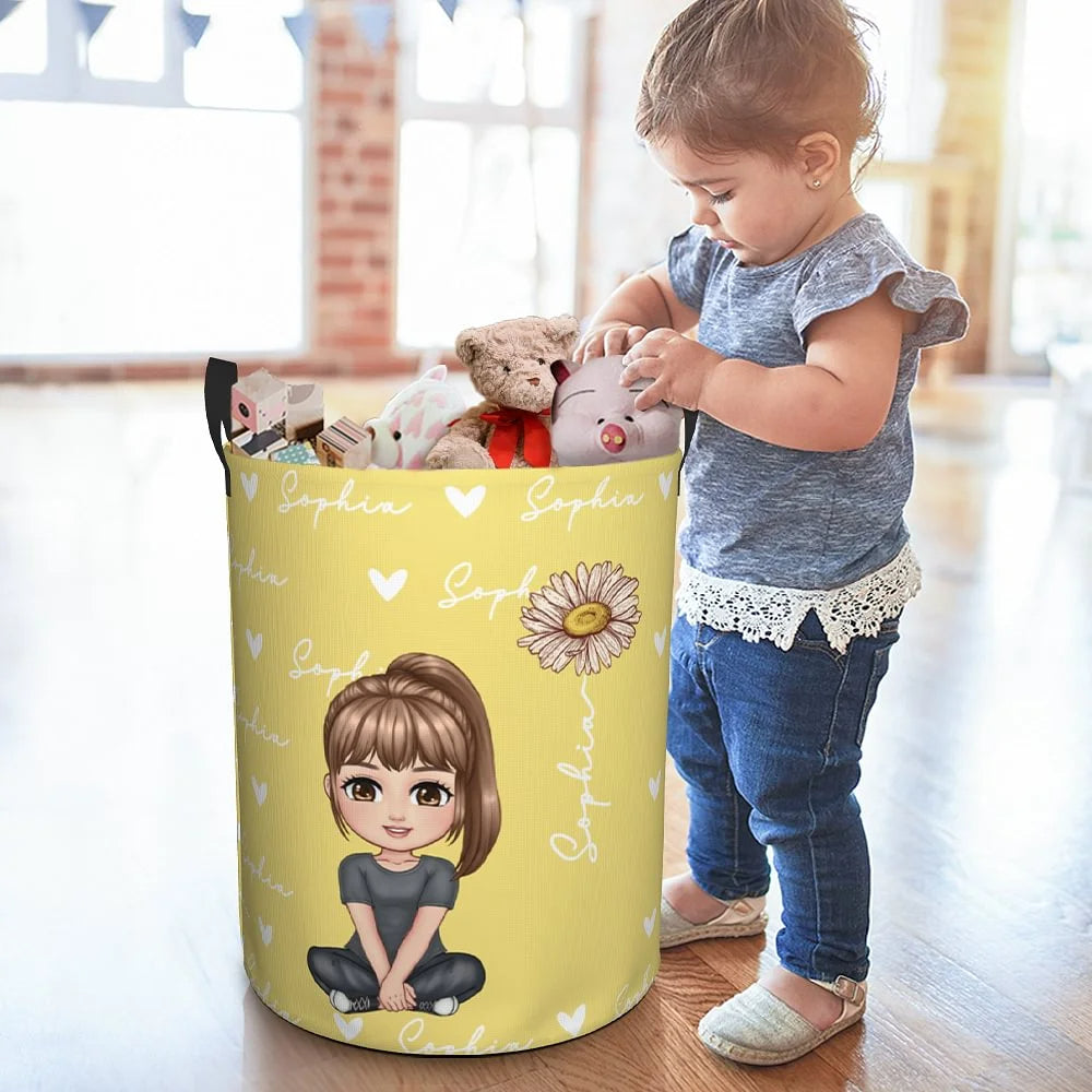 Custom Cartoon Laundry Basket - Personalized Name & Birth Flower Design, Kids Toy Storage with Handle | Perfect Birthday/Christmas Gift for Boys & Girls