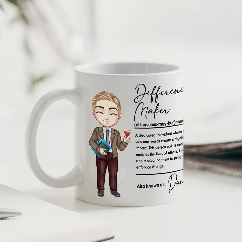 Personalised Difference Maker Cartoon Teaching Character Ceramic Mug with Name Perfect Teacher’s Day or Back-to-School Gift