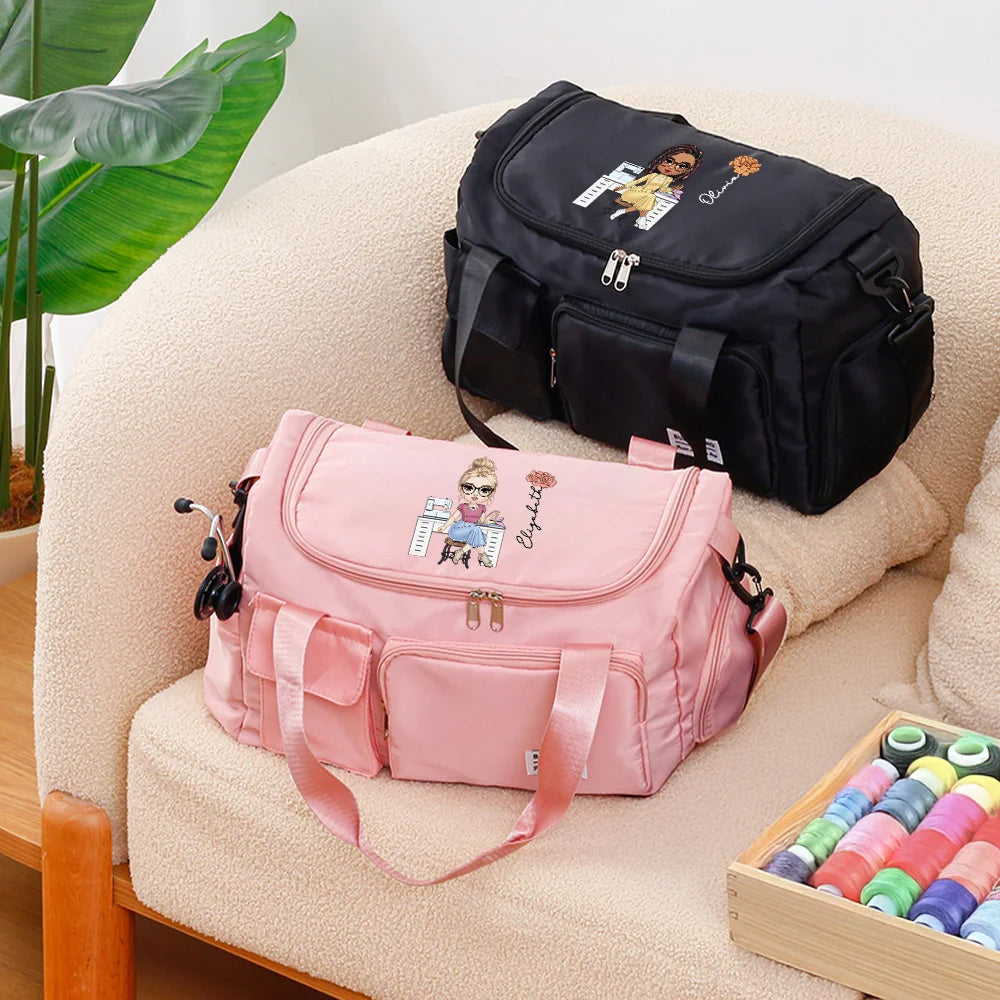 Personalised Cartoon Designer Character Weekend Bag with Birth Flower and Name Multi-Compartment Travel Gift for Women Girls Birthday Graduation