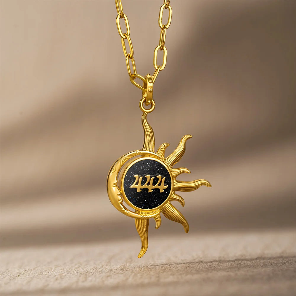 Personalised Angel Number Sun and Moon Energy Gemstone Necklace with Text Birthday Anniversary Gift for Mystery Numerology Lover