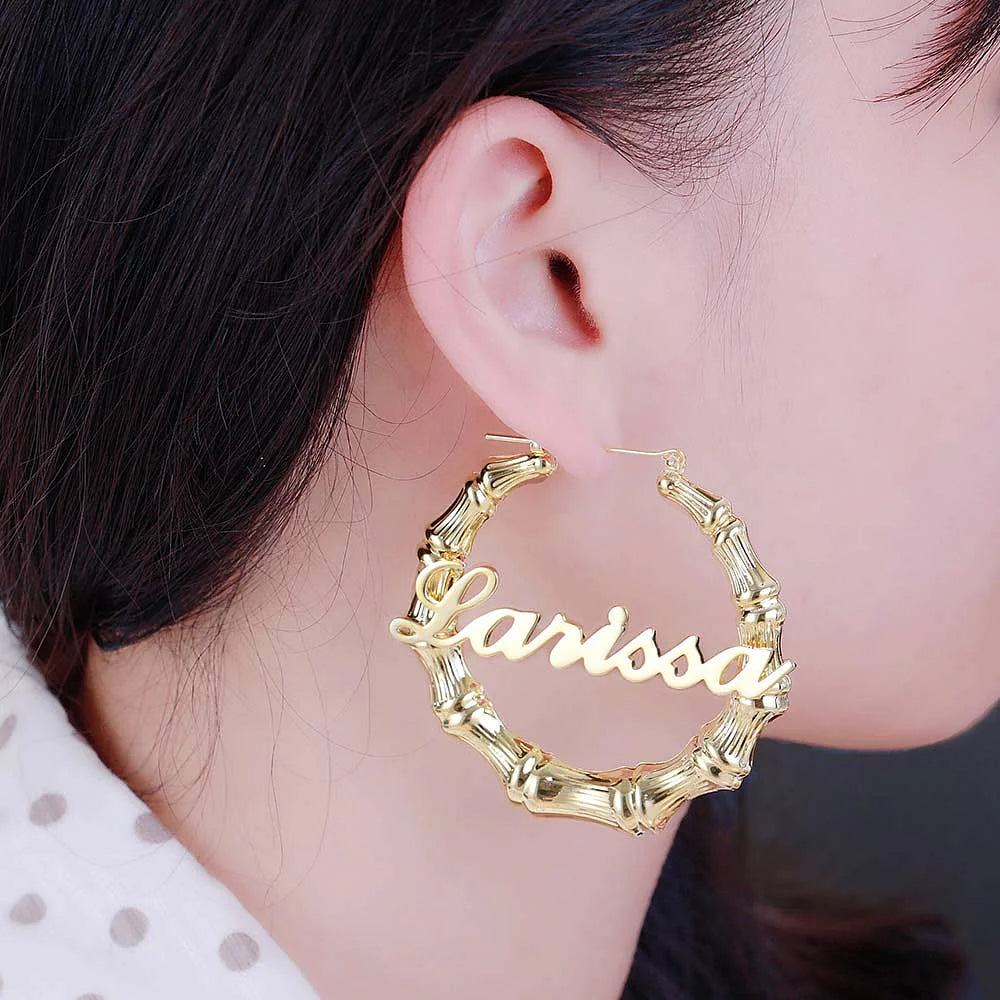 Name Bamboo Hoop Earrings