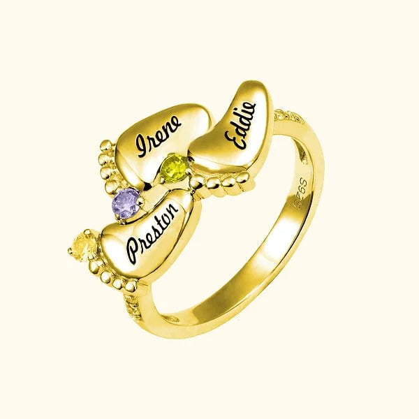 Personalized Feet Ring with Baby Names & Birthstones
