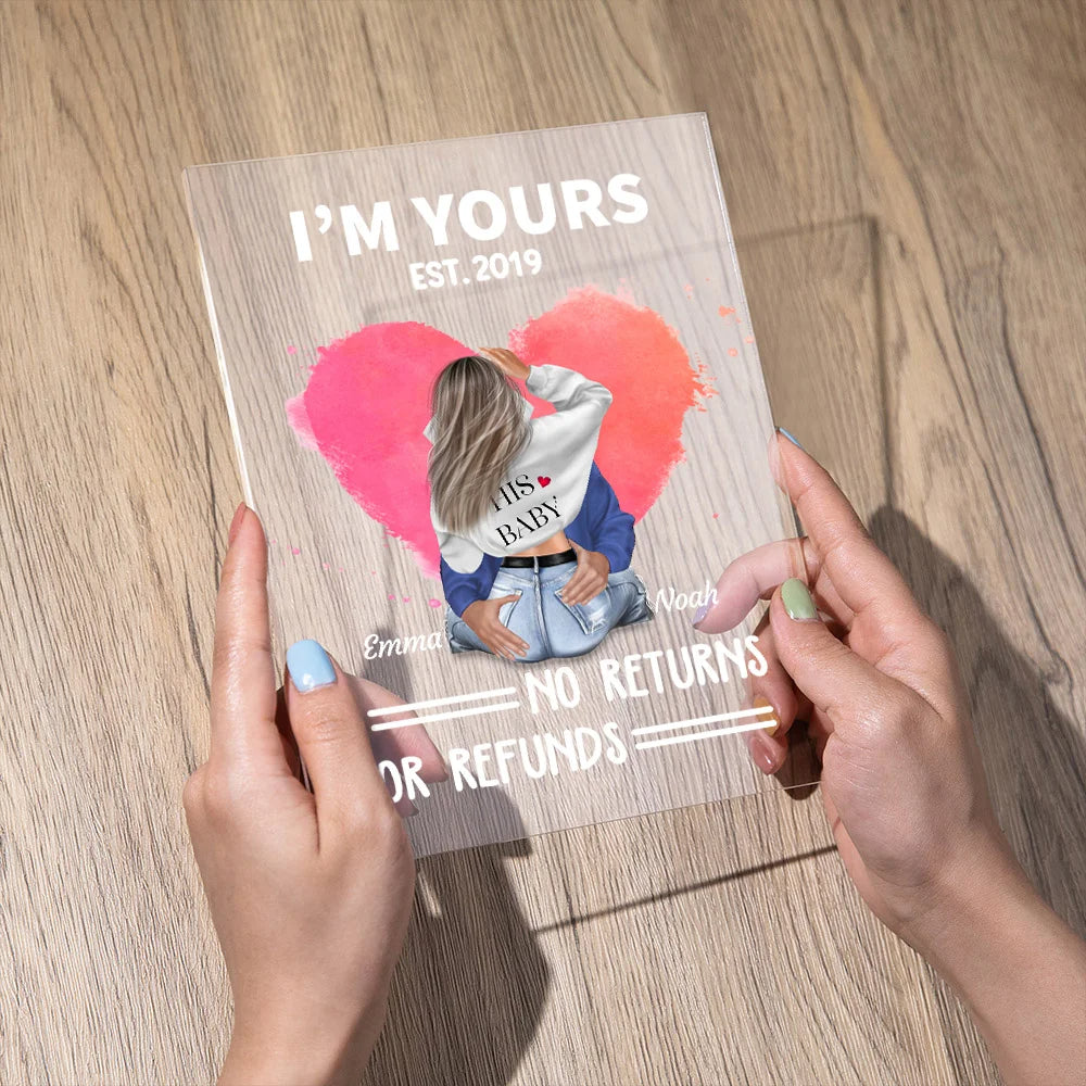 Personalised "I Am Yours No Returns or Refunds" LED Night Light with Wooden Base – Romantic Valentine's Day Gift for Couples