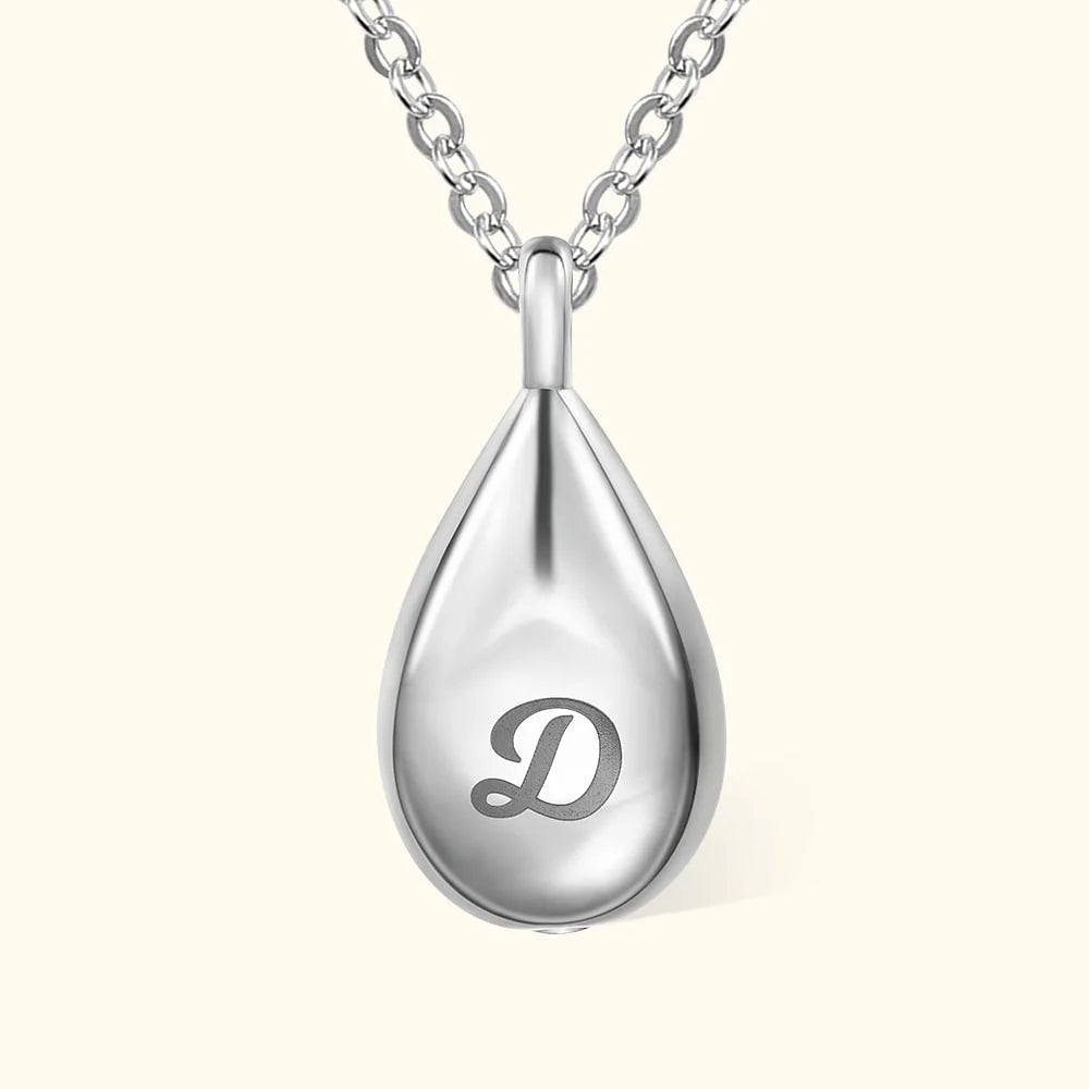 Personalized Tiny Tear Drop Cremation Urn Necklace with Engraved Text Minimalist Jewelry Memorial Gift for Women