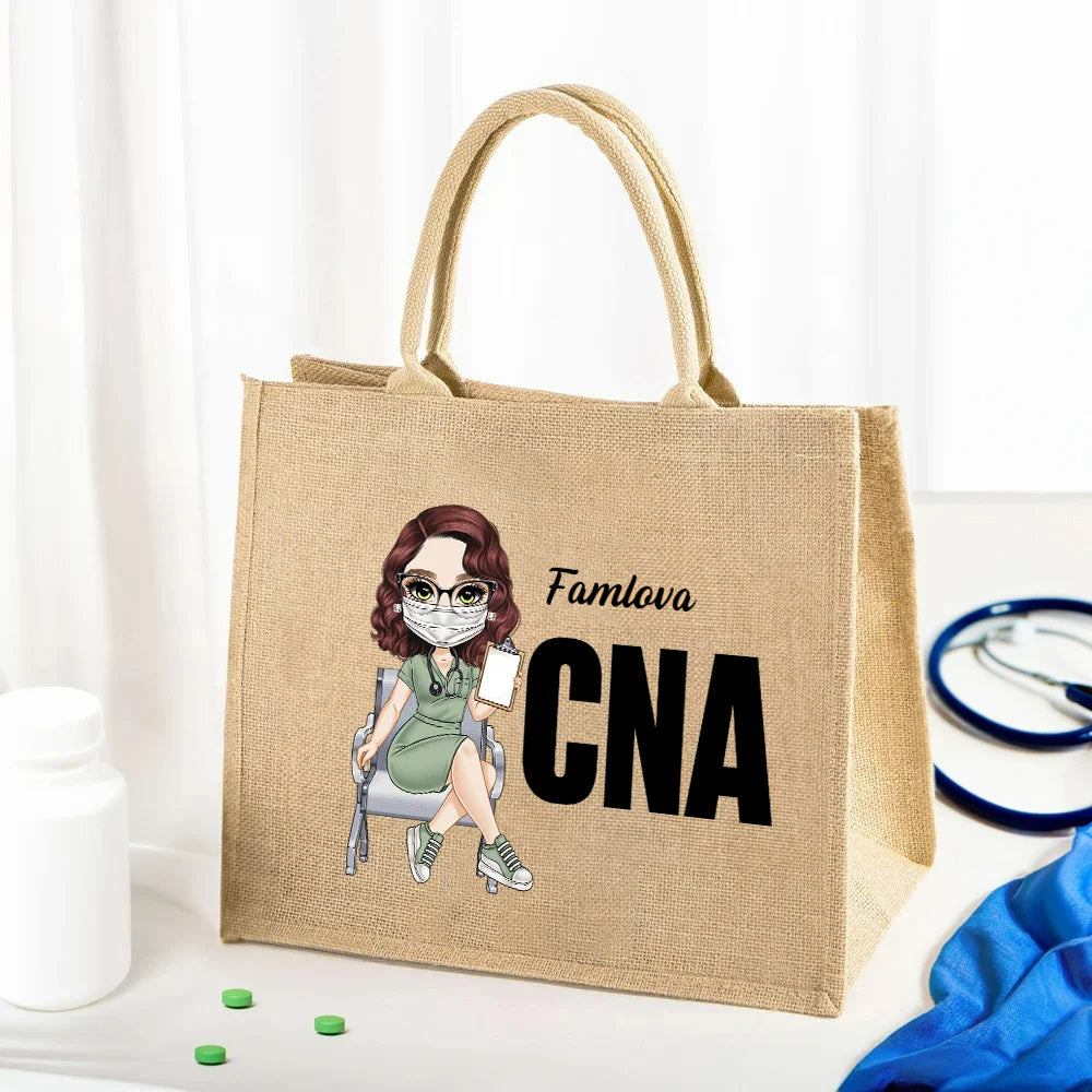 Personalised Medical Cartoon Character Tote Bag with Name, Birthday or Nurses Week Gift for Nurses and Doctors