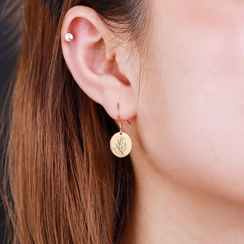 Personalized Birth Month Flower Earrings with Back Engraving