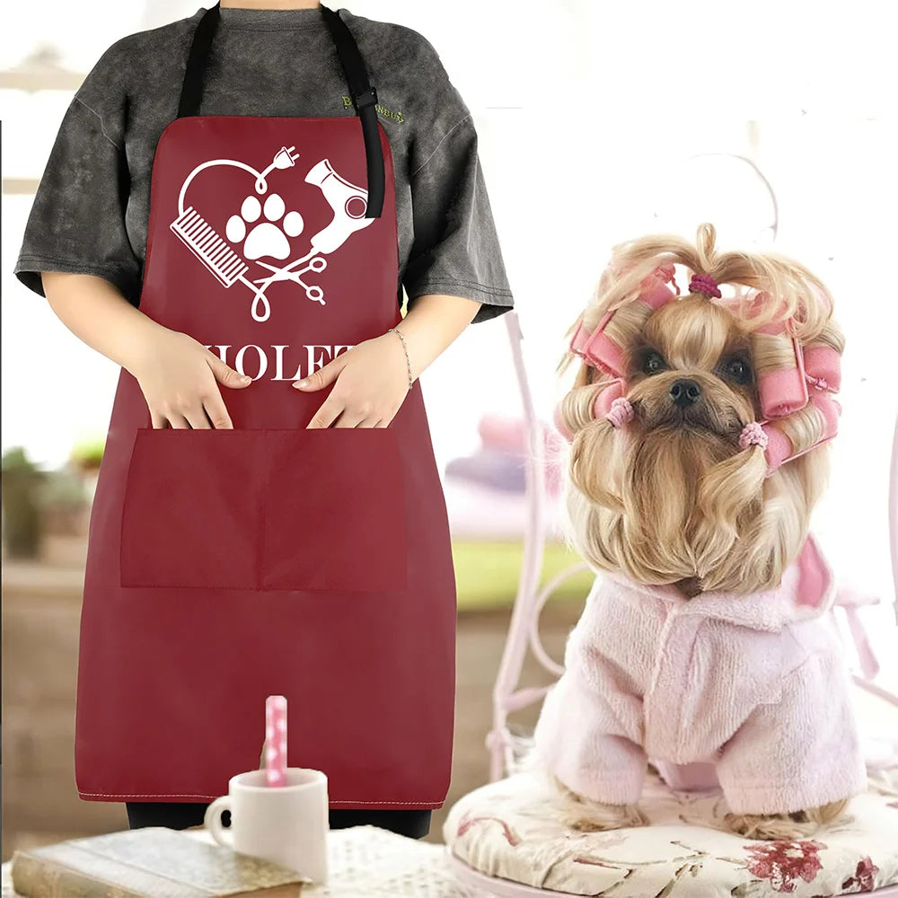 Personalised Waterproof Hairdressing Apron with Paw Print Design, Adjustable Strap and Pockets – Perfect Birthday Gift for Pet Owners Groomers