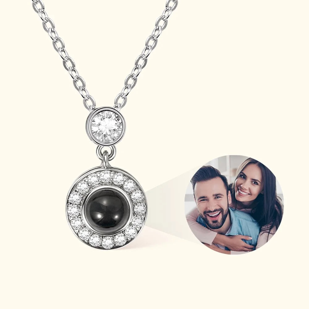 Personalized Minimalist Projection Necklace with Zircon and Photo Valentine's Day Birthday Gift for Her