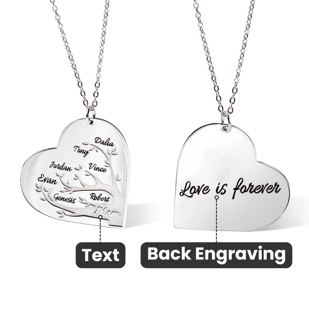 Personalized Heart Family Tree Necklace with Engraved Kid Name Mother's Day Birthday Gift for Grandma Mom
