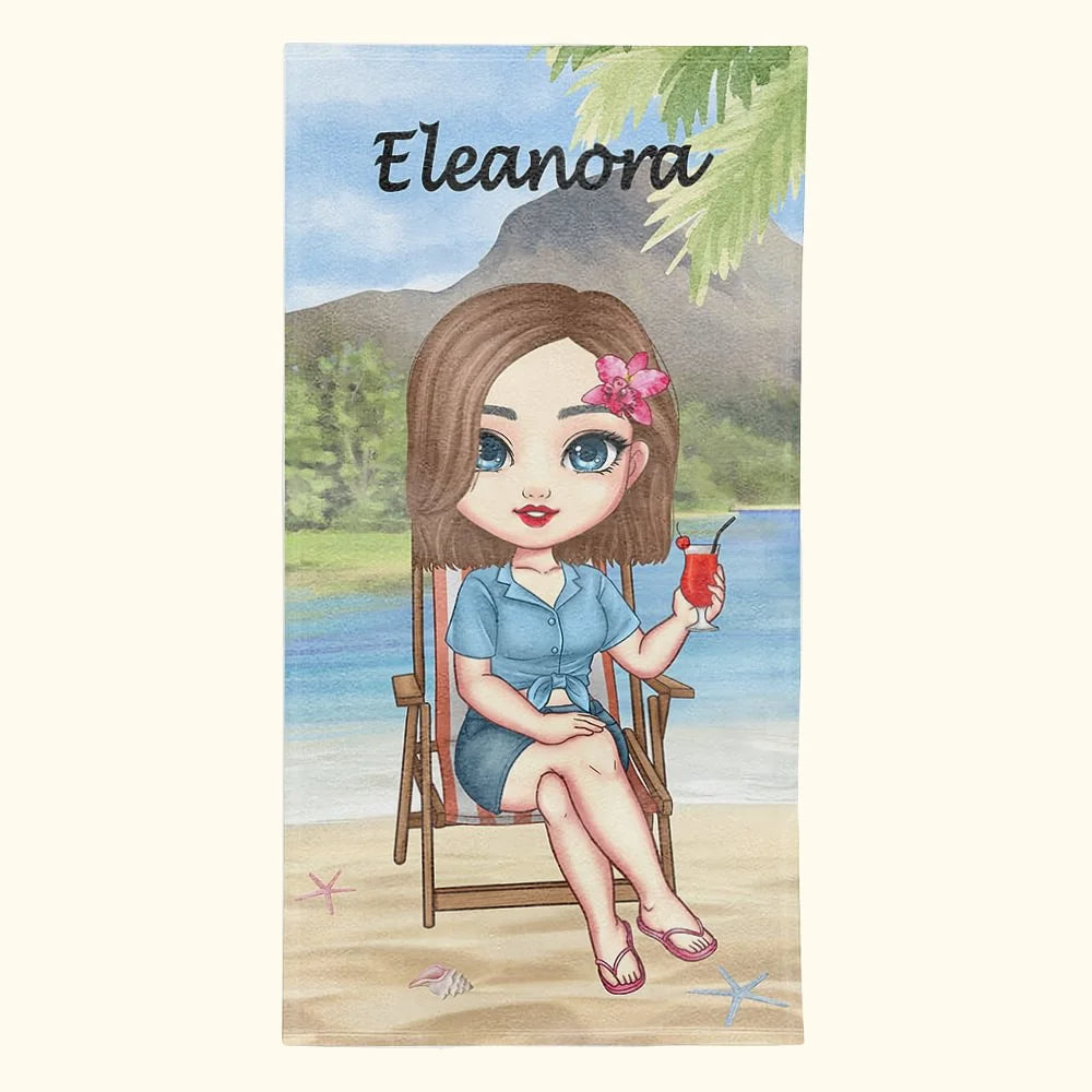 Personalised Girl on the Beach Quick-Dry Oversized Microfiber Beach Towel – Summer Travel Essential and Birthday Holiday Gift for Her