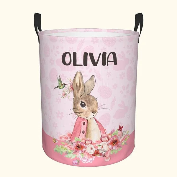 Peter Rabbit Laundry Basket - Custom Name Floral Design, Large Waterproof Storage for Kids | Easter Gift & Toy Organizer