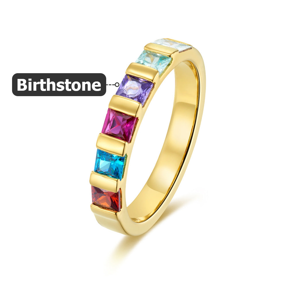 Personalized 1-6 Rectangular Birthstones Ring Family Jewelry Mother's Day Birthday Christmas Gift for Women