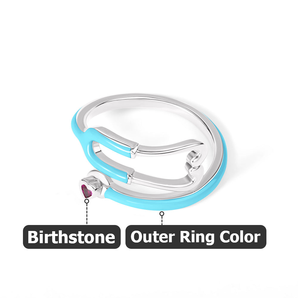 Personalized Multicolor Enamel Stethoscope Heart Birthstone Ring Nurses Week Appreciation Gift for Medical Staff