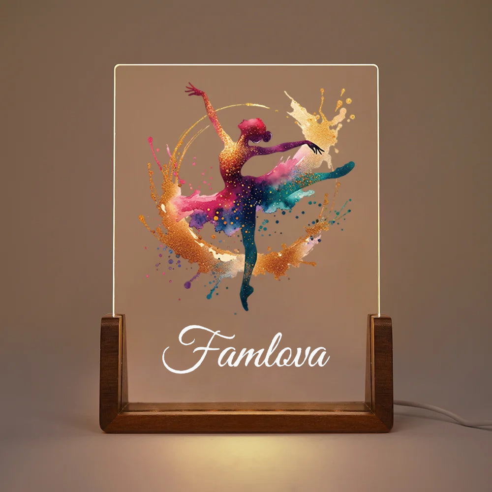Personalised Faux Glitter Dance Girl LED Night Light with Name Colorful Ballet Hip Hop Theme Room Decor Birthday Gift for Ballerinas Dance Lovers