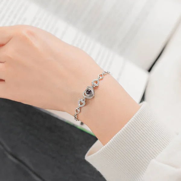 Personalized Heart Photo Projection Bracelet I Love You in 100 Languages Birthday Women's Day Gift for Her