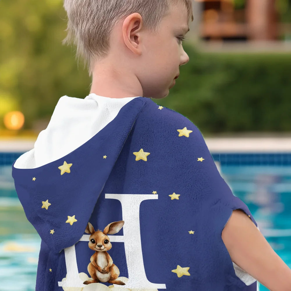 Personalized Oversized Hooded Beach Towel with Forest Animals, Name and Initial – Super Absorbent Travel Summer Vacation Birthday Gift for Kids