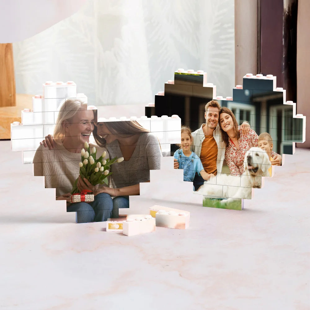 Custom Photo Heart-Shaped Puzzle - Personalized Building Brick Gift for Anniversary, Wedding, Birthday - Unique Present for Family & Couples