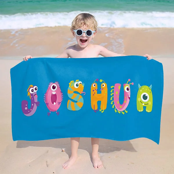 Personalized Multicolor Cartoon Monster Oversized Quick Dry Microfiber Name Beach Towel Travel Essential Birthday Children's Day Gift for Kids