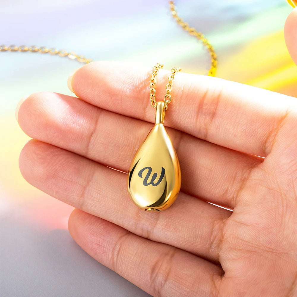 Personalized Tiny Tear Drop Cremation Urn Necklace with Engraved Text Minimalist Jewelry Memorial Gift for Women