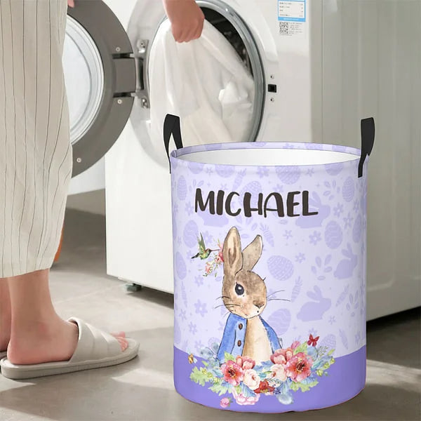 Peter Rabbit Laundry Basket - Custom Name Floral Design, Large Waterproof Storage for Kids | Easter Gift & Toy Organizer