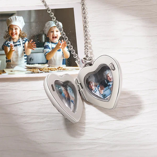 Personalised Sunflower Heart Locket Necklace with 2 Photos and Text Birthday Christmas Mother's Day Memorial Gift for Women