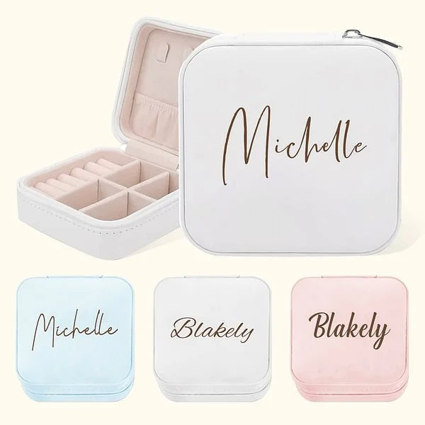Custom Name PU Leather Jewelry Box – Portable Travel Organizer, Personalized Gift for Women, Birthday & Wedding Essentials