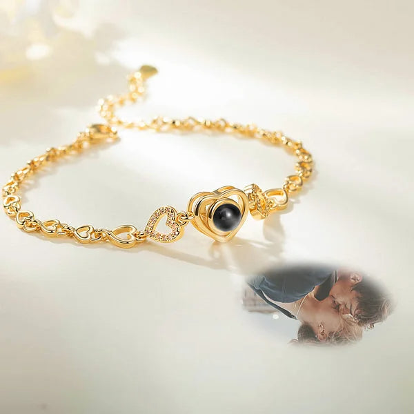 Personalized Heart Photo Projection Bracelet I Love You in 100 Languages Birthday Women's Day Gift for Her