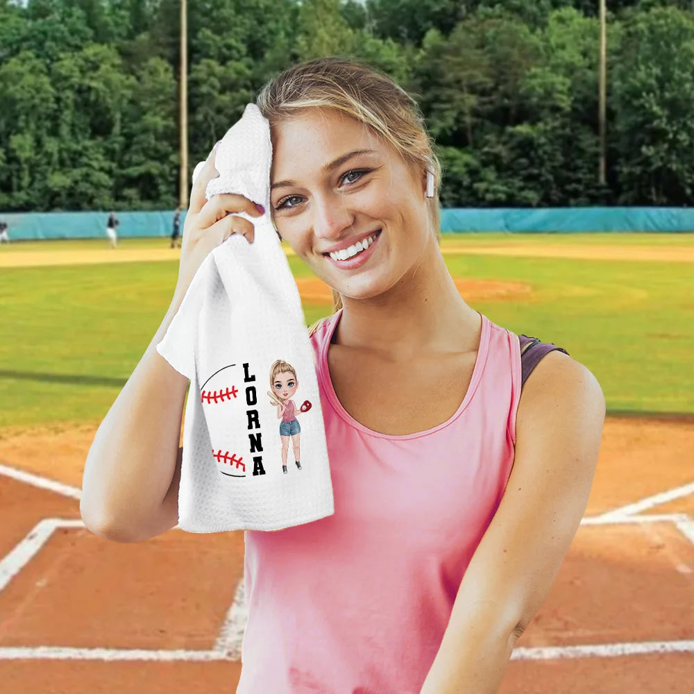 Custom Name Cartoon Sports Towel – Super Absorbent Waffle Weave Gym Towel with Hanging Clip – Personalized Gift for Basketball, Soccer, Tennis Players – Birthday & Team Gift for Athletes