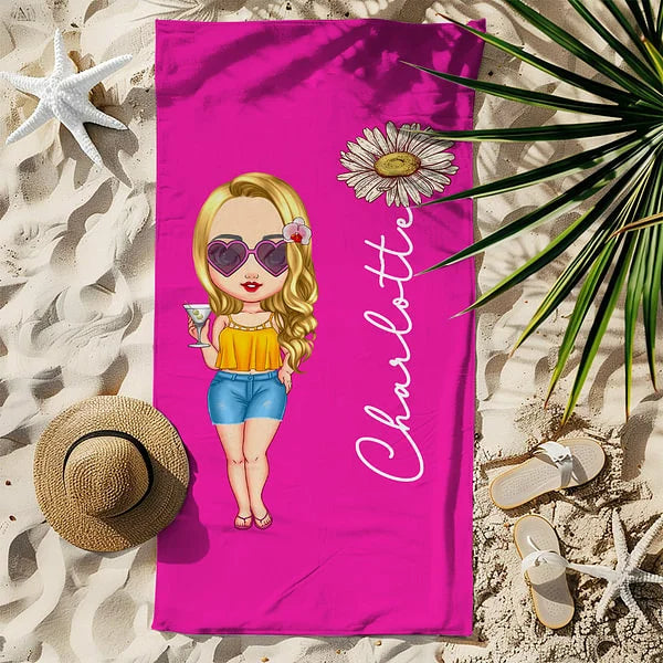 Personalized Multicolor Birth Flower Beach Towel Cartoon Women Girl Soft Quick Drying Adorable Cartoon Print Ideal Gift for Friends