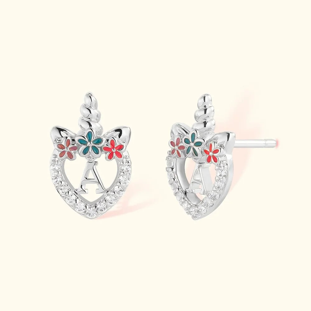 Personalized Hypoallergenic Fantasy Unicorn CZ Stud Earrings with Initial Birthday Christmas Gift for Teen Girls Daughter