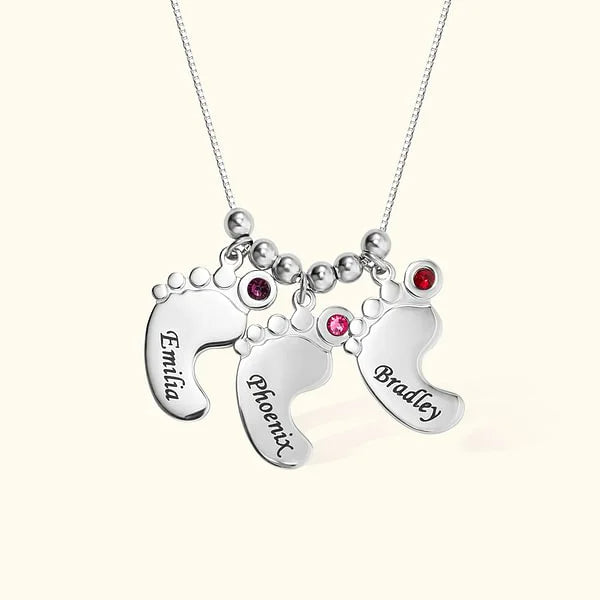Personalised 1-5 Baby Feet with Birthstone Necklace Mother's Day Thanksgiving Day Jewellery Gift for Mother Grandma