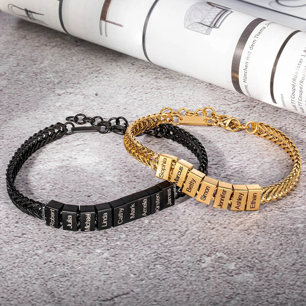 Personalized Engraved 1-5 Name Blocks Curb Bracelet Minimalist Men's Jewelry Birthday Father's Day Gift for Dad Grandpa