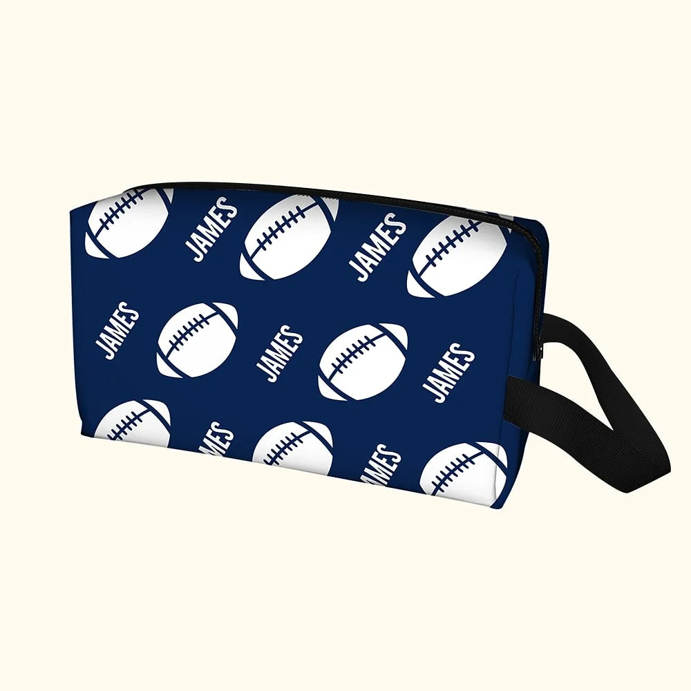 Personalized Basketball Football Toiletry Bag with Name Zipper and Handle Game Day Travel Accessory Birthday Gift for Sports Lovers