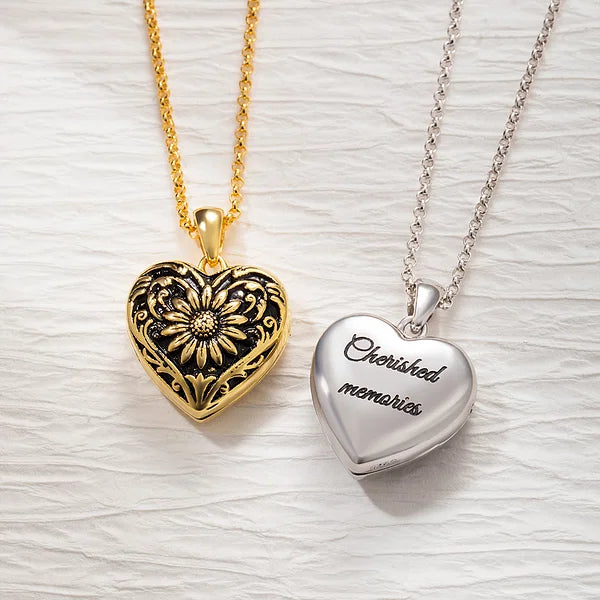 Personalised Sunflower Heart Locket Necklace with 2 Photos and Text Birthday Christmas Mother's Day Memorial Gift for Women
