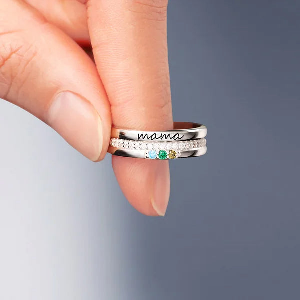 Personalized Mama Family Ring with 1-5 Birthstones for Women Mother Grandma Mother's Day Birthday Jewelry