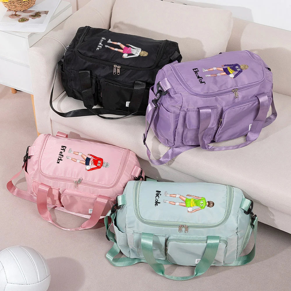 Personalised Cartoon Volleyball Girl Large Duffle Bag with Name and Strap Multi-Compartment Team Birthday Gift for Volleyball Lovers