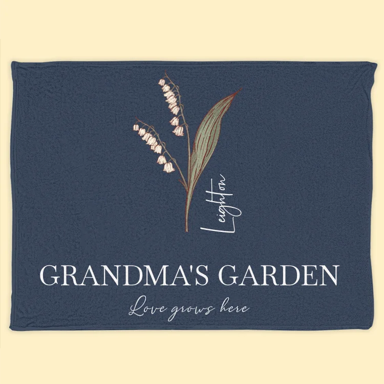 Personalized Love Grows Here Fleece Blanket with Family Birth Flowers – Gift for Mom or Grandma