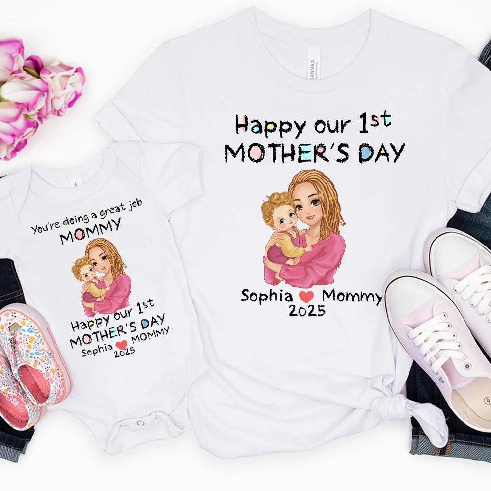 Custom Name Baby Onesie in Adorable Crayon Style - 100% Cotton - Perfect First Mother's Day Gift for Newborn