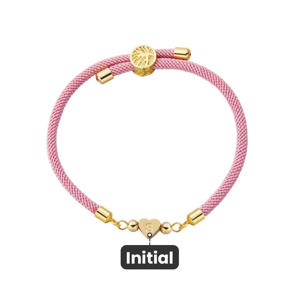 Personalized Engraved Initial Heart Charm Adjustable Braided Bracelet Multicolor Available Birthday Anniversary Gift for Her