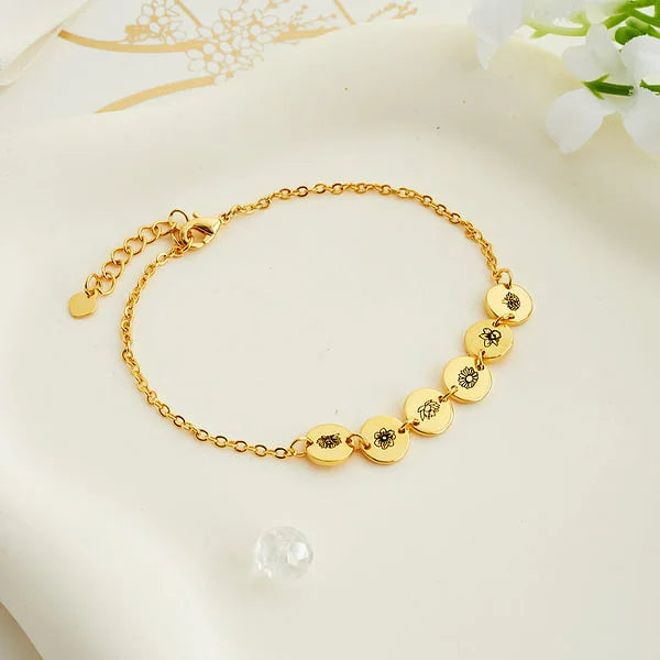 Personalized 1-6 Engraved Birth Flower Disc Bracelet Mother's Day Birthday Gift for Mom Grandma