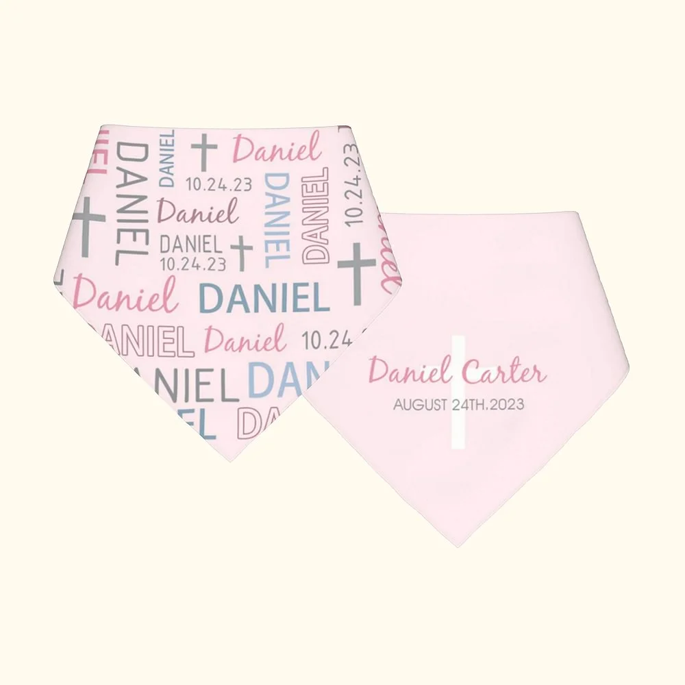 Personalized Baby Bib in Soft Cotton with Name and Date Perfect for Christening Day or Baby Shower Gift for New Parents