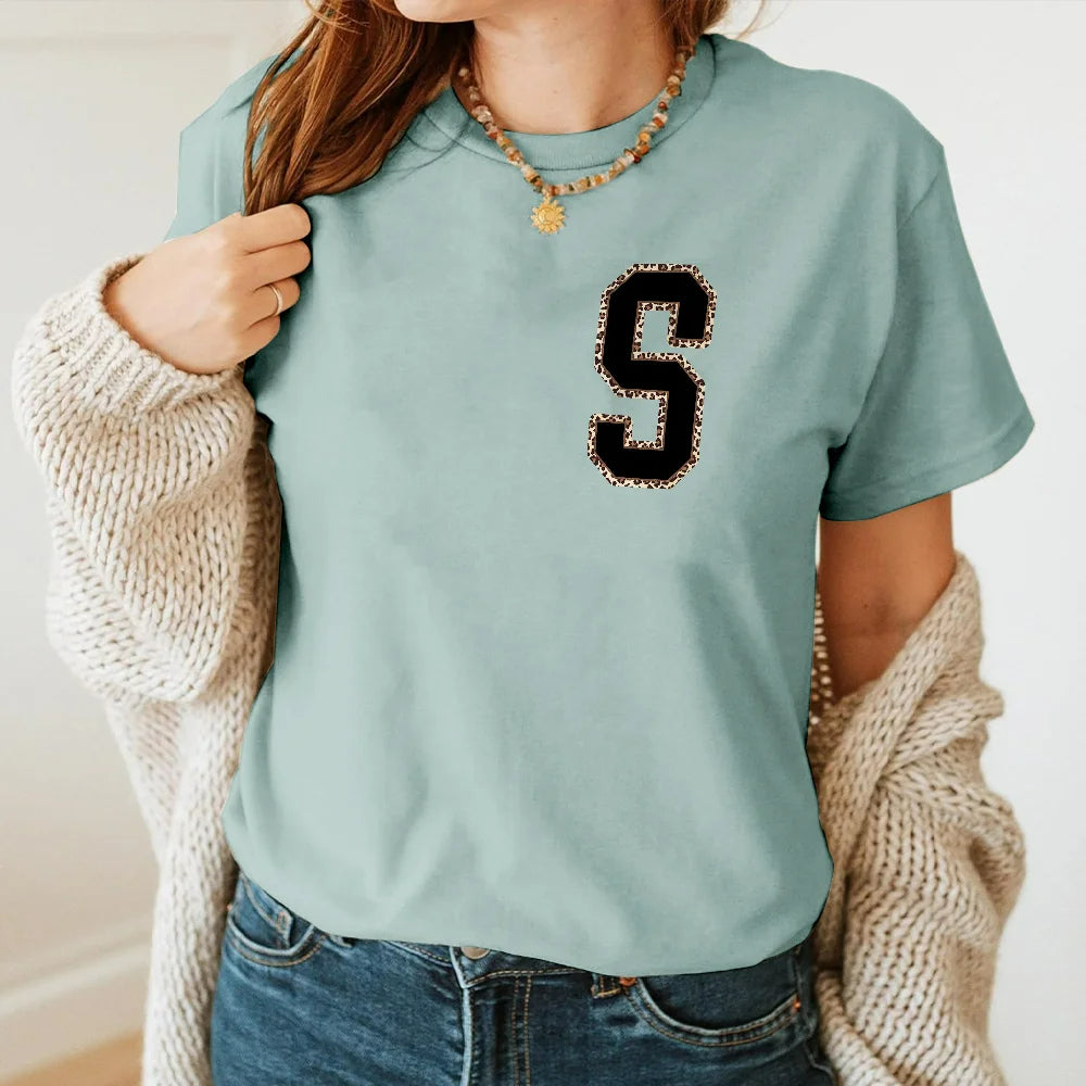 Personalised Soft Crewneck T-shirt or Sweatshirt with Multicolor Leopard Initial Number Birthday or Appreciation Gift for Friends Family