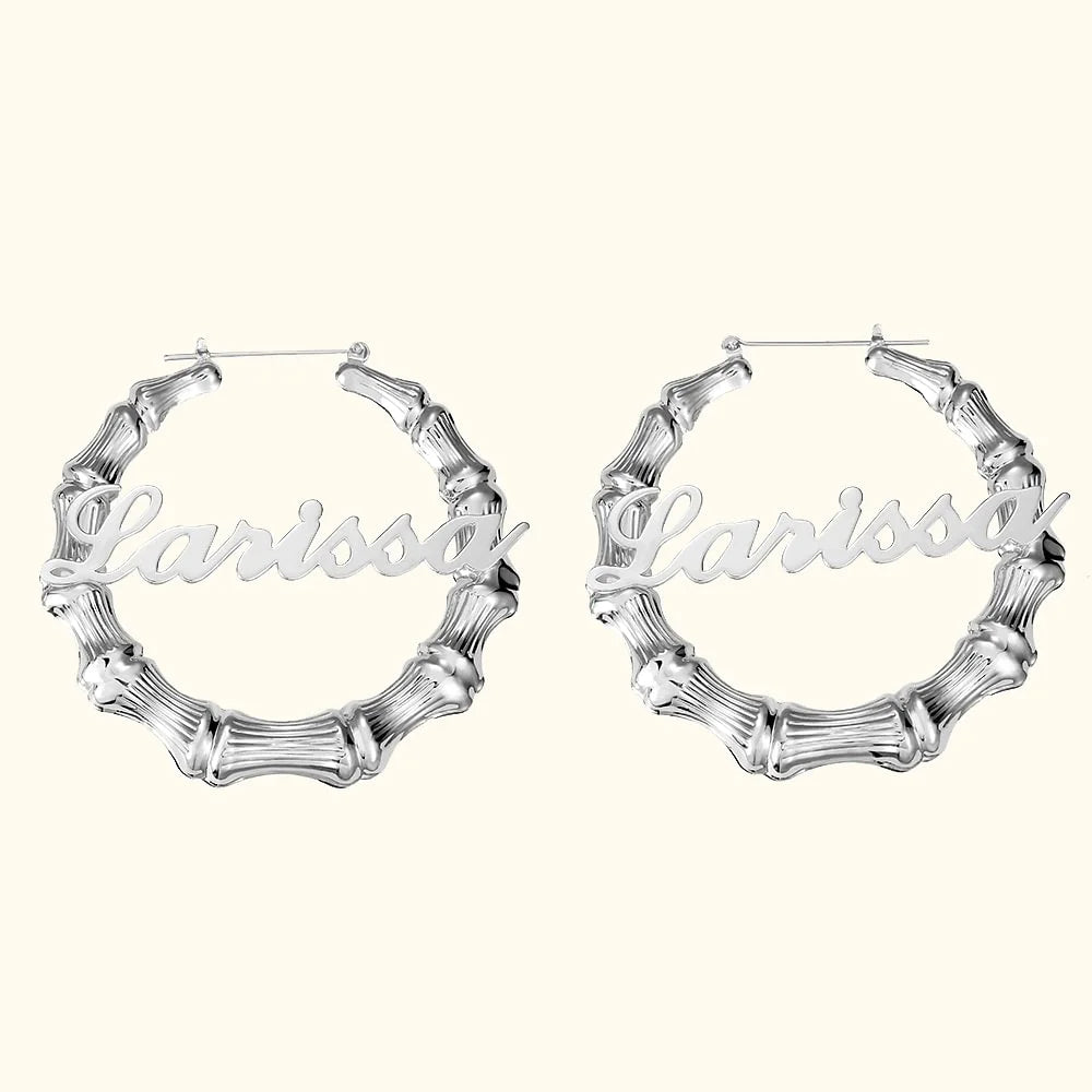 Name Bamboo Hoop Earrings