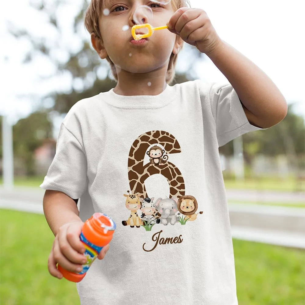 Custom Cartoon Jungle Leopard Baby Bodysuit & Kids T-Shirt | 100% Cotton Personalized Name & Age | Birthday, Children's Day Gift