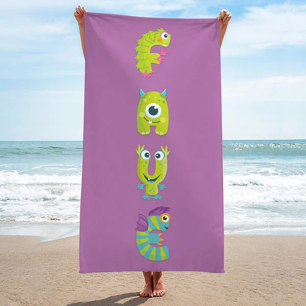 Personalized Multicolor Cartoon Monster Oversized Quick Dry Microfiber Name Beach Towel Travel Essential Birthday Children's Day Gift for Kids