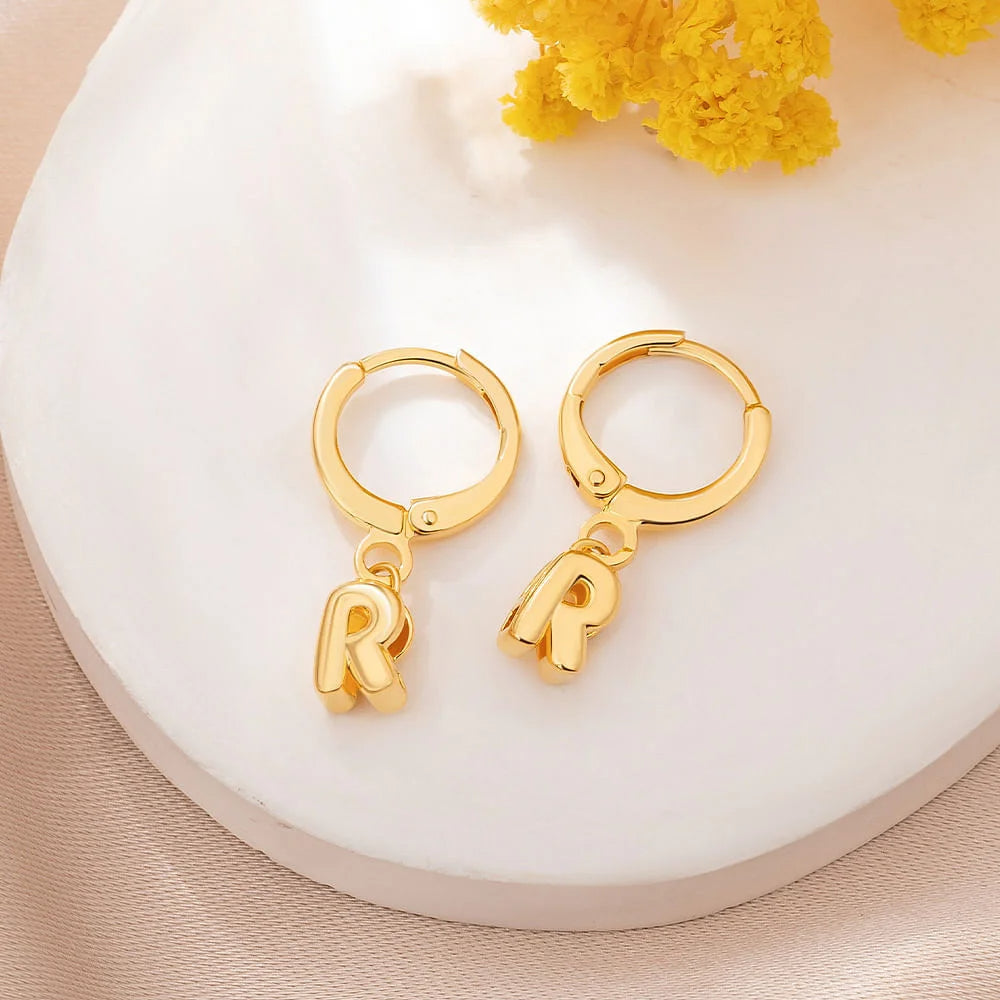 Personalized Mini 3D Bubble Initial Letter Dangle Huggie Earrings Minimalist Jewelry Birthday Anniversary Gift for Women Girls