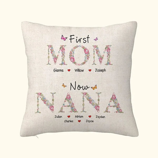 Personalised Heart Flowers Throw Pillow Cover with Kid Names Perfect Mother's Day Birthday Gift for Grandma