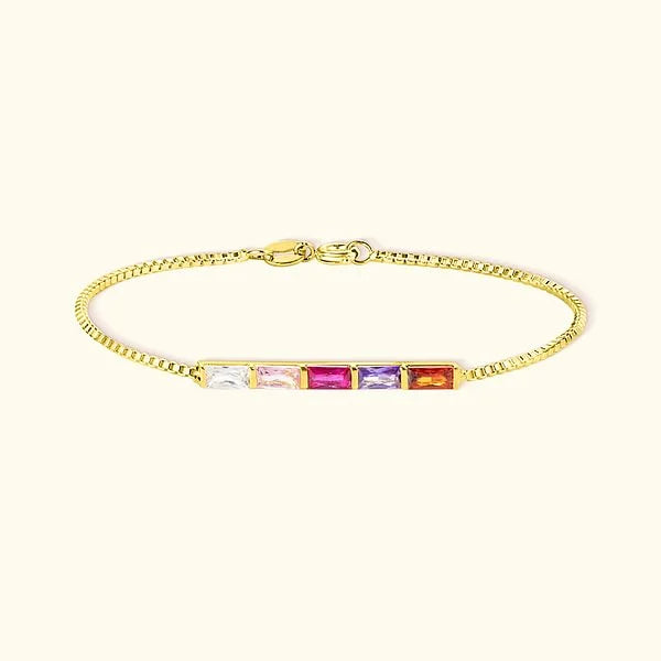 Personalized 1-4 Baguette Birthstones Dainty Bracelet Birthday Mother's Day Gift for Women