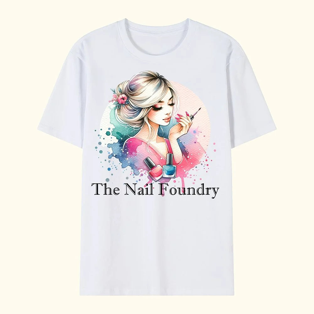 Floral Nail Art T-Shirt with Custom Name - Birthday Gift for Nail Techs & Salon Owners